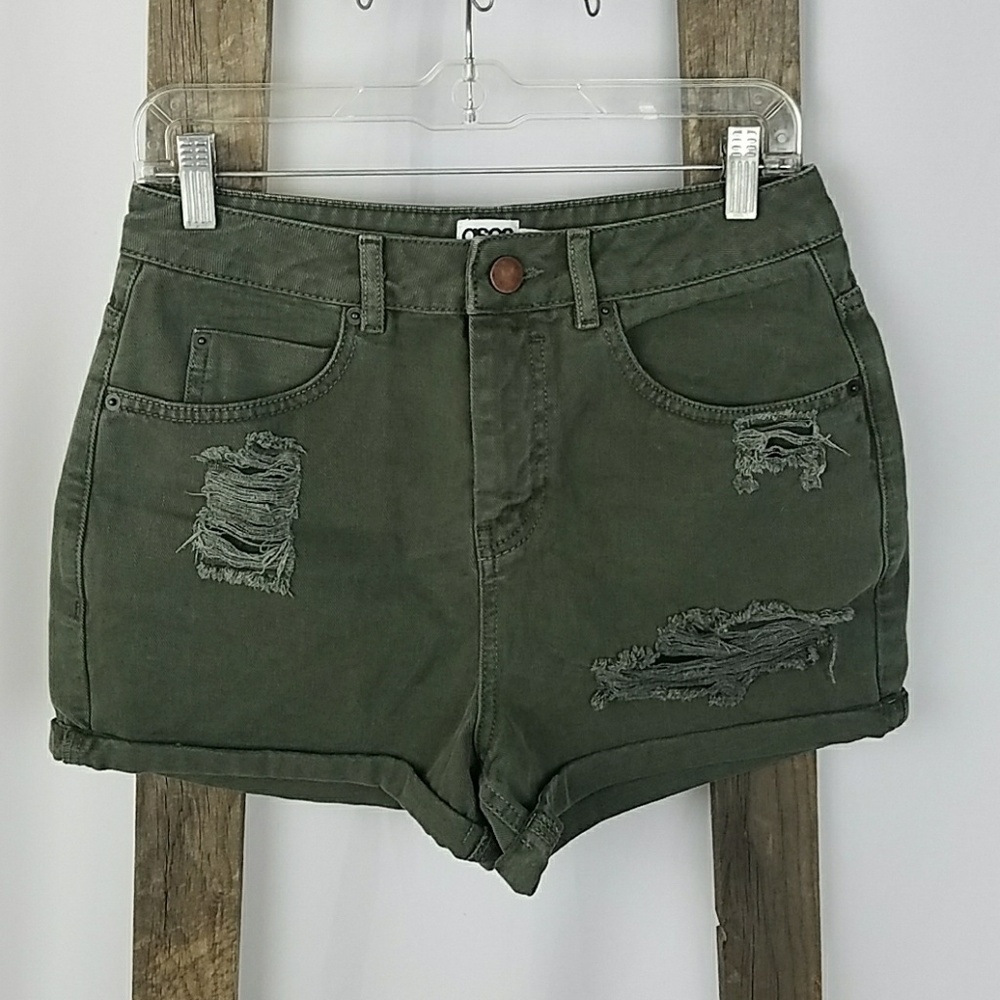 ASOS Denim women 8 green jeans shorts distress Utility Gorpcore